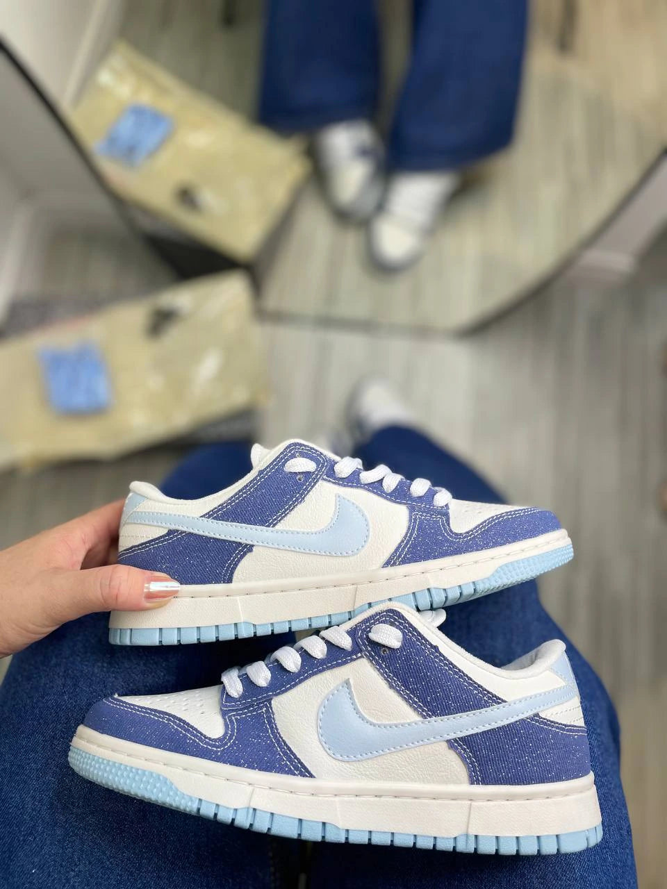 Tênis Nike Dunk Low Jeans Azul e Branco